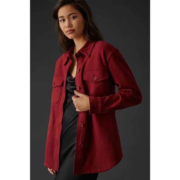 Good American Sueded Fleece 100% Cotton Shacket in Team Cardinal S/M NWT - Picture 1 of 11